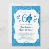 Invitation Parties scintillant bleue mignon pétillant 6e anni (Devant)