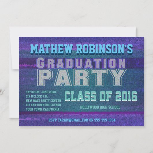 Invitation Parties scintillant Bleue Moderne Look Graduation (Devant)