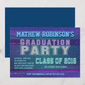 Invitation Parties scintillant Bleue Moderne Look Graduation (Devant / Derrière)