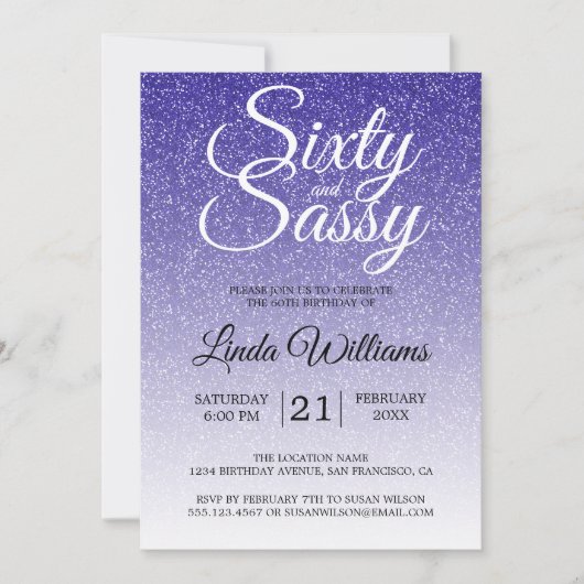 Invitation Parties scintillant bleue Ombre 60 et Sassy 60e an (Devant)