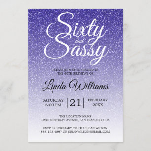 Invitation Parties scintillant bleue Ombre 60 et Sassy 60e an