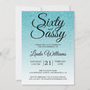 Invitation Parties scintillant bleue Ombre 60 et Sassy 60e an
