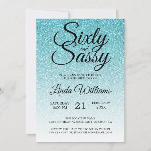 Invitation Parties scintillant bleue Ombre 60 et Sassy 60e an (Devant)