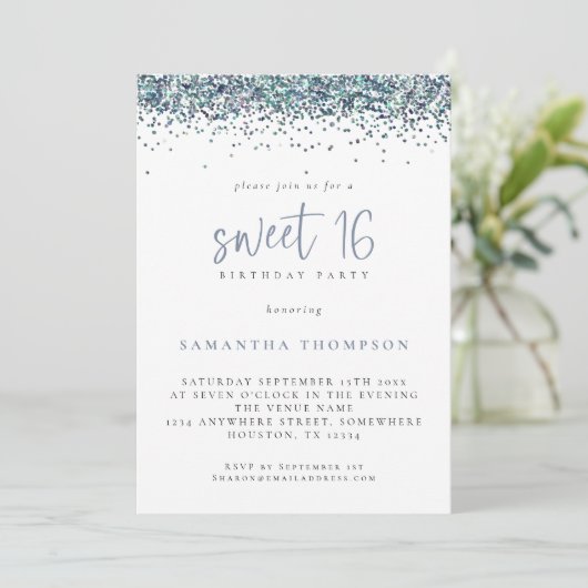 Invitation Parties scintillant bleue Peacock tendance Sweet 1 (Debout devant)