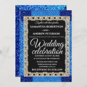 Invitation Parties scintillant bleue perles mousseuses mariag (Devant / Derrière)