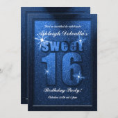 Invitation Parties scintillant bleue Sweet 16 Anniversaire In (Devant / Derrière)