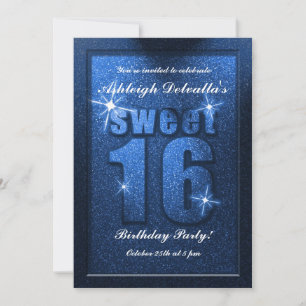 Invitation Parties scintillant bleue Sweet 16 Anniversaire In