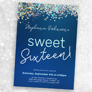 Invitation Parties scintillant bleue Sweet sixteen 16ème anni