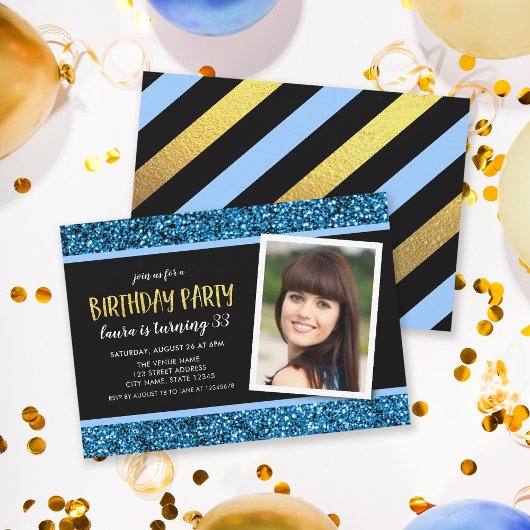 Invitation Parties scintillant Bleue Tout âge Photo Anniversa