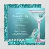 Invitation Parties scintillant bleue turquoise Pearl Bachelor (Devant / Derrière)