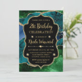 Invitation Parties scintillant bleue, verte et or Agate Frame (Debout devant)