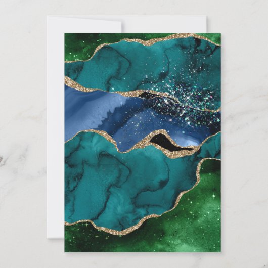 Invitation Parties scintillant bleue, verte et or Agate Frame (Dos)