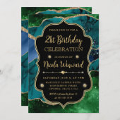 Invitation Parties scintillant bleue, verte et or Agate Frame (Devant / Derrière)
