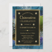 Invitation Parties scintillant bleue, verte et or Agate Quinc (Devant)