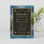Invitation Parties scintillant bleue, verte et or Agate Quinc (Debout devant)