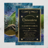 Invitation Parties scintillant bleue, verte et or Agate Quinc (Devant / Derrière)