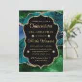 Invitation Parties scintillant bleue, verte et or Agate Quinc (Debout devant)