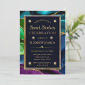 Invitation Parties scintillant bleue, verte et or Agate Sweet (Debout devant)