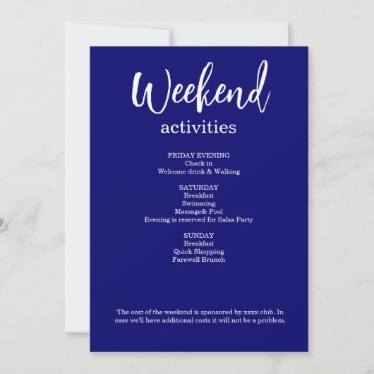 Invitation Parties scintillant Bleue Week-end Bachelorette In (Dos)