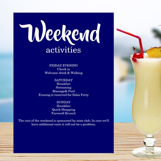 Invitation Parties scintillant Bleue Week-end Bachelorette In