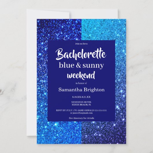 Invitation Parties scintillant Bleue Week-end Bachelorette In (Devant)