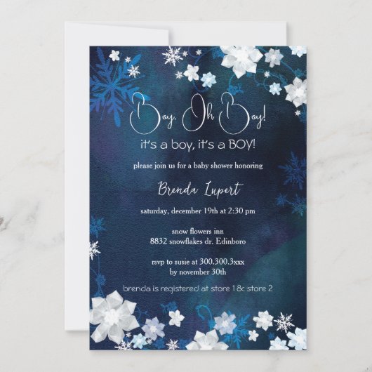 Invitation Parties scintillant Bleues d'hiver Baby Boy Douche (Devant)