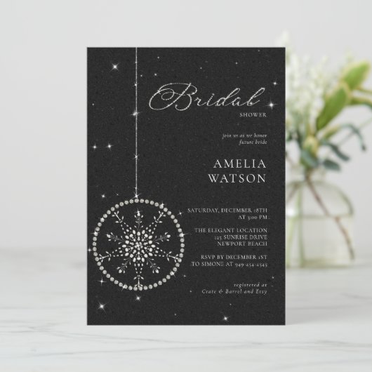 Invitation Parties scintillant Bling Snowflake noir blanc Fêt (Debout devant)