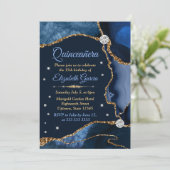 Invitation Parties scintillant Blue et Gold Faux de la Marine (Debout devant)