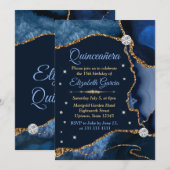 Invitation Parties scintillant Blue et Gold Faux de la Marine (Devant / Derrière)