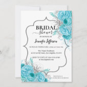 Invitation Parties scintillant Blue Floral nuptiale Invitatio (Devant)
