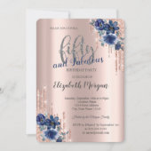 Invitation Parties scintillant Blue Flowers Rose Gold 50e ann (Devant)