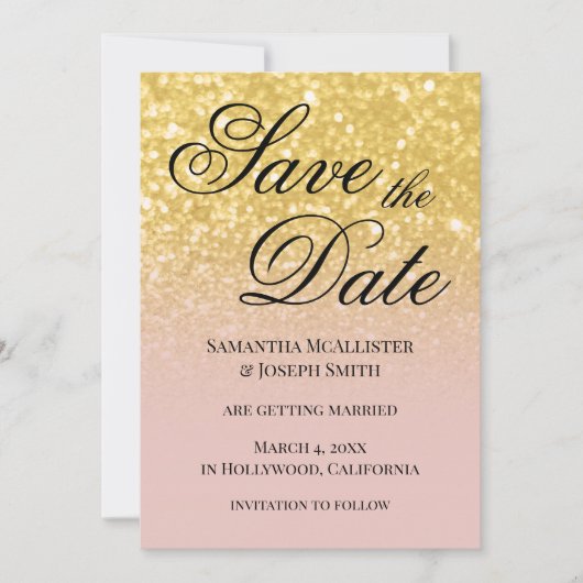 Invitation Parties scintillant Blush et Gold Ombre Enregistre (Devant)