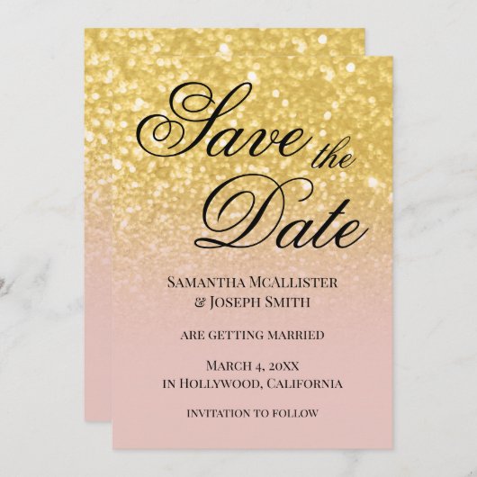 Invitation Parties scintillant Blush et Gold Ombre Enregistre (Devant / Derrière)