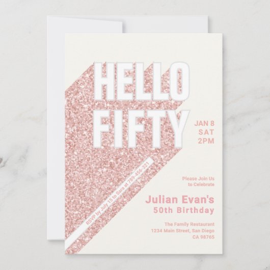 Invitation Parties scintillant Blush Pink Bold Typographie 50 (Devant)