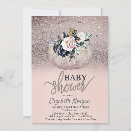 Invitation Parties scintillant Bokeh, Baby shower Citrouille  (Devant)