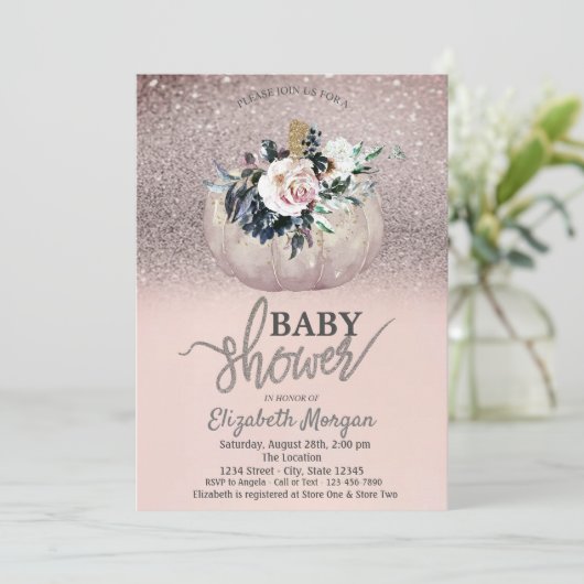 Invitation Parties scintillant Bokeh, Baby shower Citrouille (Debout devant)
