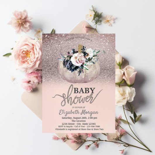 Invitation Parties scintillant Bokeh, Baby shower Citrouille
