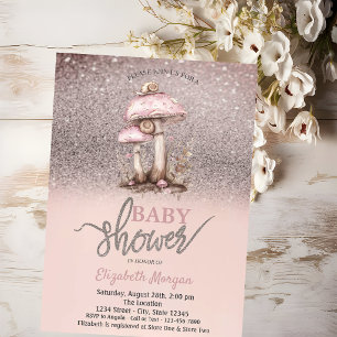Invitation Parties scintillant Bokeh, Champignons Baby shower