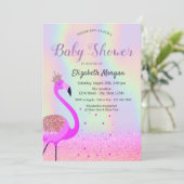Invitation Parties scintillant Bokeh, Flamant rose, Baby show (Debout devant)