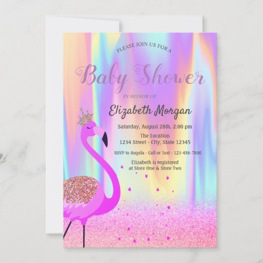 Invitation Parties scintillant Bokeh, Flamant rose, Holograph (Devant)