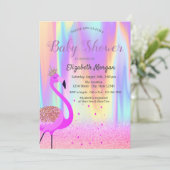 Invitation Parties scintillant Bokeh, Flamant rose, Holograph (Debout devant)