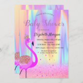 Invitation Parties scintillant Bokeh, Flamant rose, Holograph (Devant / Derrière)
