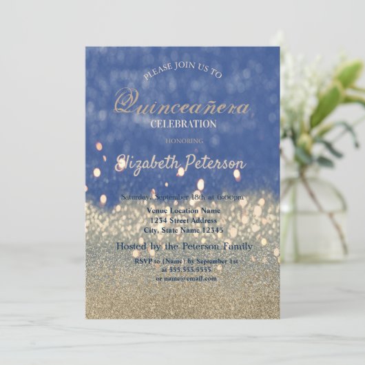 Invitation Parties scintillant Bokeh Gold Diamonds Quinceañer (Debout devant)