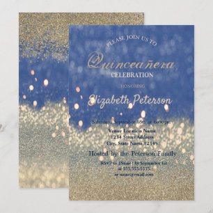 Invitation Parties scintillant Bokeh Gold Diamonds Quinceañer
