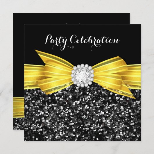 Invitation Parties scintillant Bow Jaune Black Diamond Partie (Devant / Derrière)