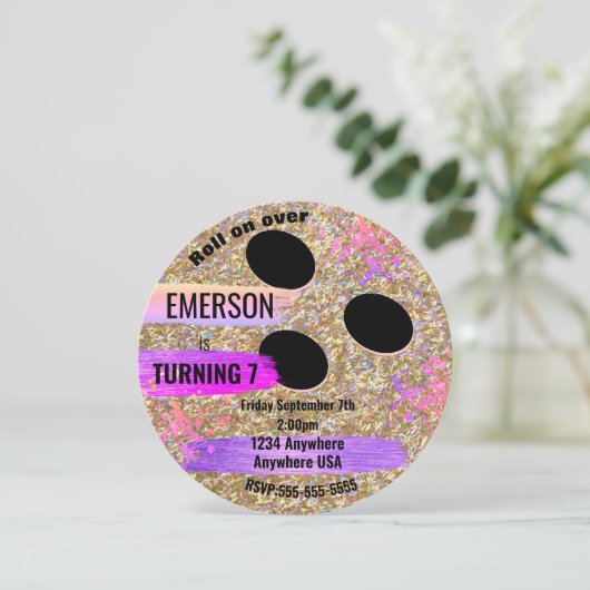 Invitation Parties scintillant BOWLING BALL, bowling, fête d' (Debout devant)