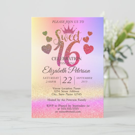 Invitation Parties scintillant branchée Bokeh Ombre, Tiara, S (Debout devant)