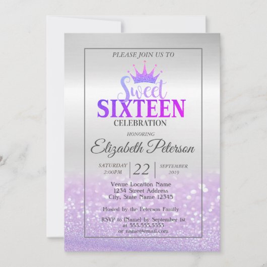 Invitation Parties scintillant branchée Bokeh Ombre, Tiara, S (Devant)