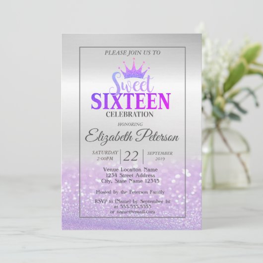 Invitation Parties scintillant branchée Bokeh Ombre, Tiara, S (Debout devant)