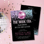 Invitation Parties scintillant branchée Disco Bride Era Bache<br><div class="desc">Célébrez la future mariée avec ces invitations à la fête de bachelorette "in my bride era era era" à la mode parties scintillant disco ball! Customisez avec vos propres détails. Choisissez de les imprimer,  de les recevoir en téléchargement numérique ou les deux !</div>